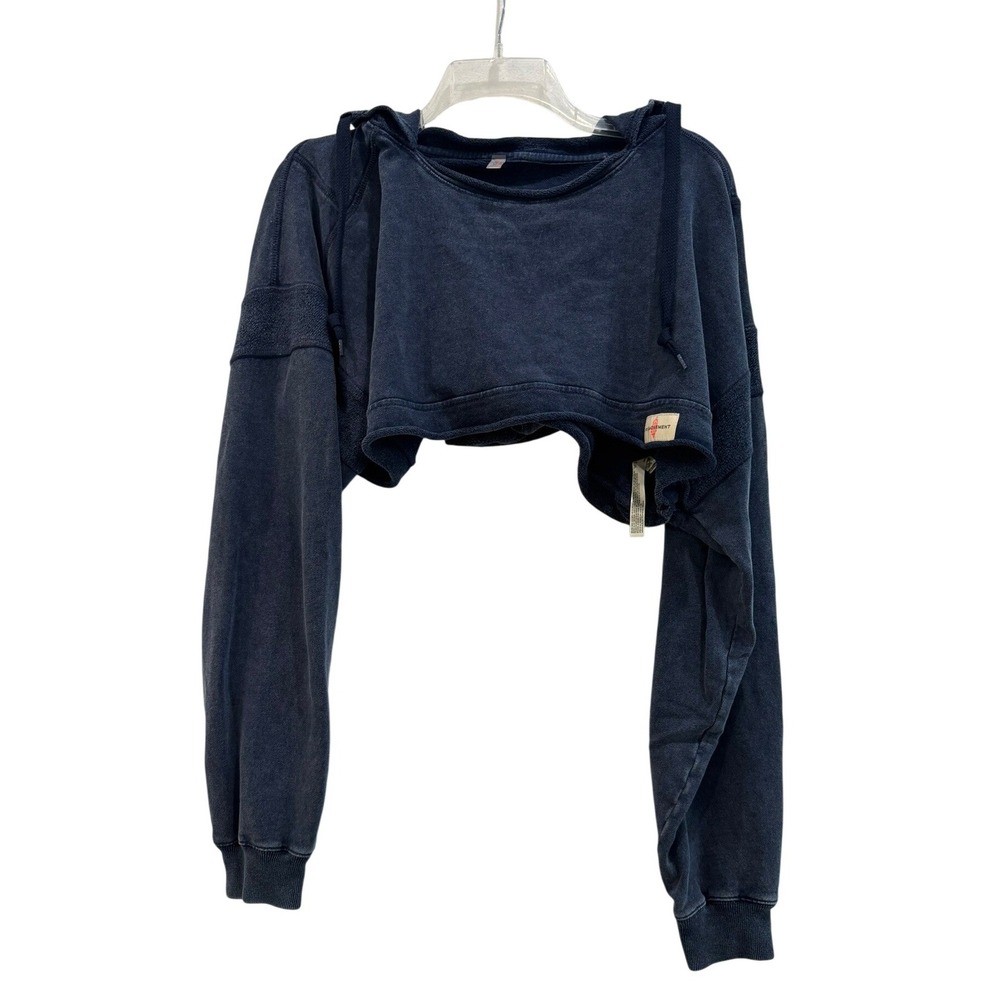 FP Movement Free People Coastline Cropped Hoodie Navy Washed Fleece Small